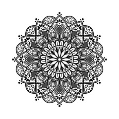Vector circle mandala,black floral ornament.
