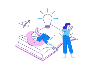 Character reading quietly vector concept operation hand drawn illustration
