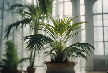 Fototapeta premium A palm house plant in a planter