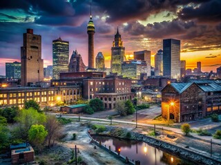 cleveland skyline night edgy gritty urban decay industrial legacy abandoned factories rustbelt legacy crumbling landmarks gritty urban realism