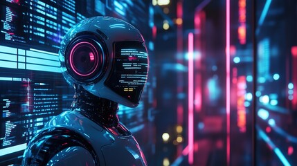 Fototapeta premium A digital ad promoting an insurance chatbot service with futuristic graphics.