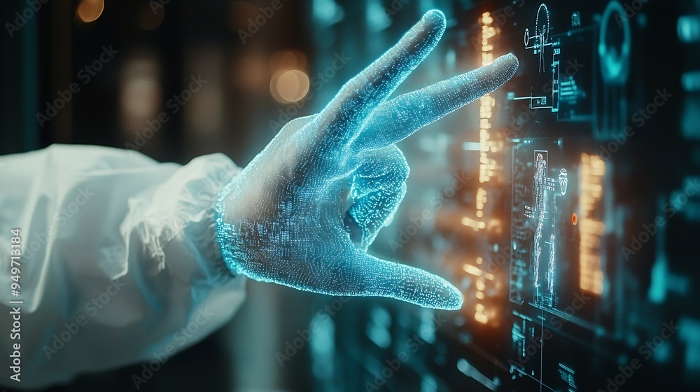 Poster Medical worker touch virtual medical revolution and advance of technology Artificial IntelligenceAI Deep Learning for medical researchTransformation of innovation and technology for fu : Generative AI