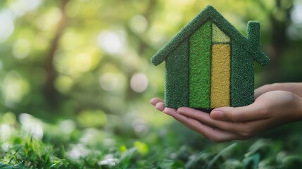 House energy efficiency energy efficient rating class concept eco home renovation save cost Lowconsumption ecological house Hand holding Green Building for Sustainable Development Conc : Generative AI