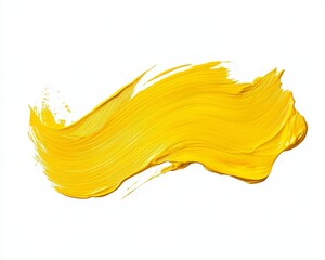 Fototapeta premium Yellow acrylic stain element on white background, with brush and paint texture hand-drawn