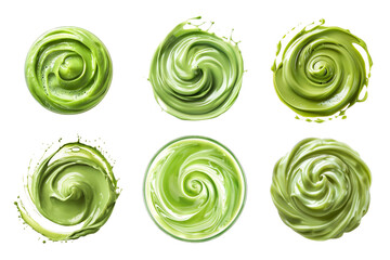 Fototapeta premium Green Milk Tea Cream Swirl Collection Bundle Set Isolated on a Transparent Background