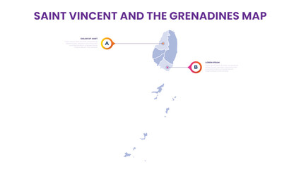 A map of the Saint Vincent and the Grenadines. Saint Vincent and the Grenadines infographic vector illustration with data and country information