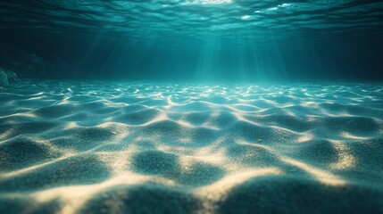 Naklejka premium Underwater beach sand seabed with caustic light Sea water background : Generative AI