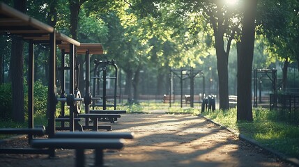 Urban sports ground with weight training and exercise equipment for sports Sports and recreation area Empty sports ground outdoor workout in a park : Generative AI