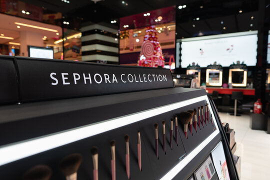 KUALA LUMPUR, MALAYSIA - DECEMBER 01, 2023: beauty products on display at Sephora store in Avenue K shopping mall. Sephora is a global retailer of personal care and beauty products