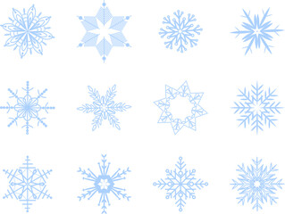 Snowflakes set vector, winter decor elements for Christmas and New Year seasonal design