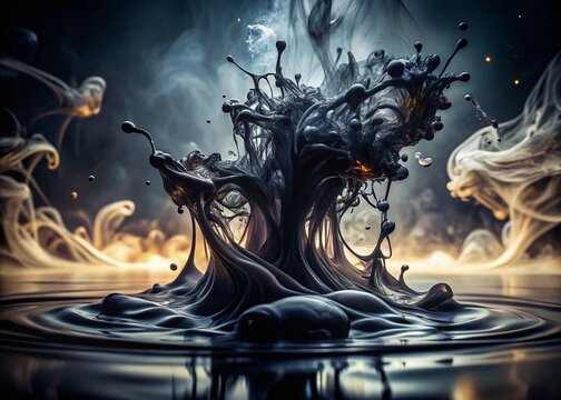 inky liquid darkness abstract mysterious moody surreal eerie haunting dramatic high contrast bold ominous