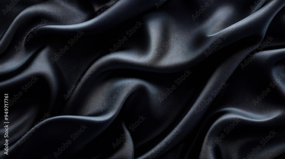 Aufkleber Processed collage of smooth elegant wavy deep black silk cloth fabric material texture Background for banner backdrop or texture for 3D mapping : Generative AI