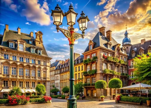 Charming European crossroads with ornate street signs and historic buildings, exuding elegance and sophistication