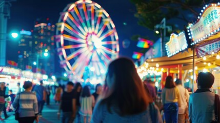 Fototapeta premium Blur ferris wheel at the night market