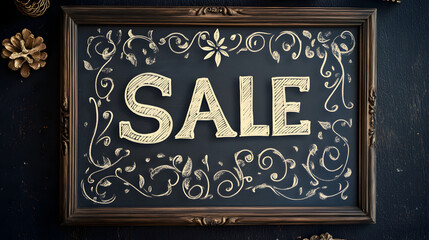 SALE written with chalk on a blackboard, with doodles and decorative flourishes.


