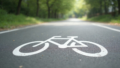 Obraz premium A close-up of a bright white bicycle symbol on a smooth bike path, ensuring visibility in a well-maintained urban setting. 