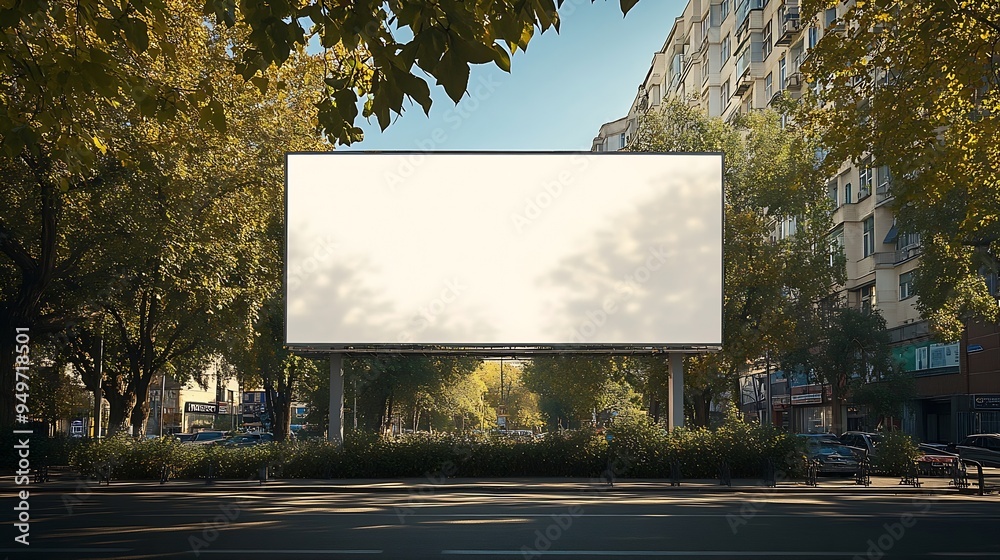 Poster large horizontal blank advertising poster billboard banner mockup in front of building in urban city