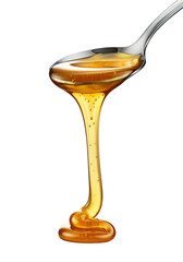 Honey flows down the spoon. Cropped PNG. Sweet food