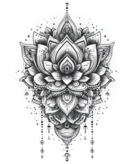 Fototapeta premium A detailed black and white mandala featuring lotus flowers and ornamental designs.