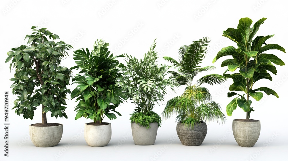 Wall mural set of green potted plants for interior decoration, captured in ultra high definition with epic deta