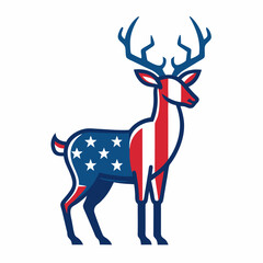 Obraz premium Patriotic Deer Vector with USA Flag Logo - Line Art on White Background