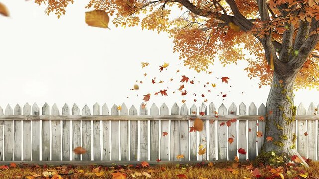 Autumn trees with falling leaves in the park