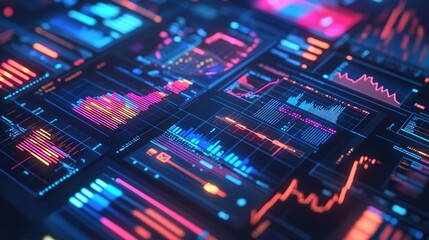 A digital representation of insurance software with charts, graphs, and data streams.