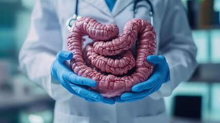 Doctor with human Colon anatomy model Colonic disease Large Intestine Colorectal cancer Ulcerative colitis Diverticulitis Irritable bowel syndrome Digestive system and Health concept : Generative AI
