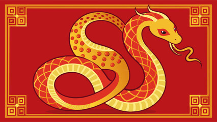 Obraz premium Year of the Snake Greeting Card with Auspicious Patterns. Perfect for: Chinese New Year, Greeting Card Designs, Cultural Festivals, Art Exhibitions