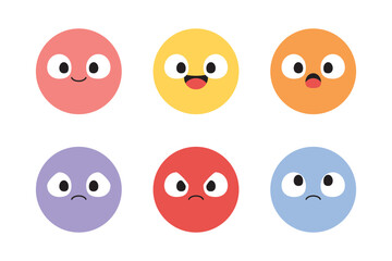 Set of cute cartoon emotion icons. Flat design illustration.