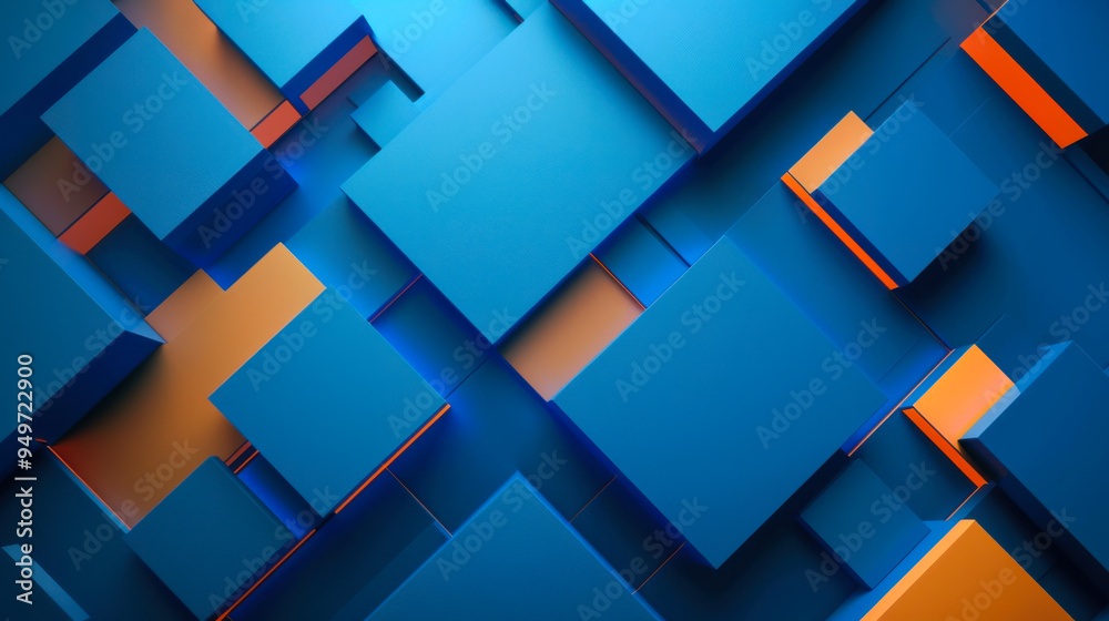 Poster abstract blue and orange geometric shapes creating a dynamic background pattern