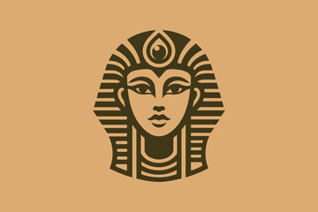 Egyptian princess pharaoh, goddess, Cleopatra logo, emblem, print. Simple vector illustration, portrait, face. Golden