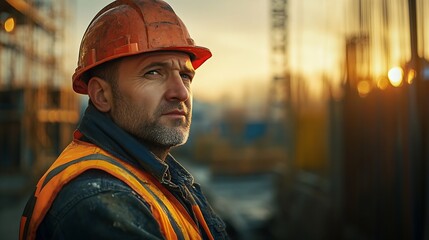 Foreman construction builder tired and thirst of water at construction site : Generative AI