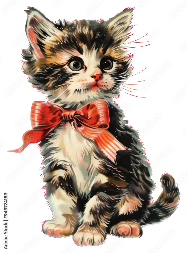 Wall mural png adorable kitten with red bow