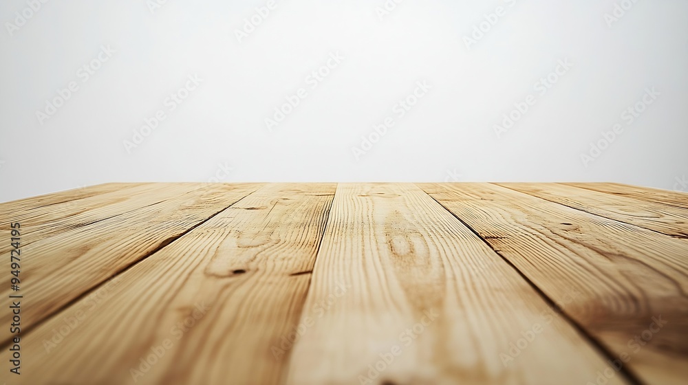 Poster empty light wooden table isolated on white : generative ai