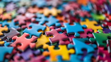 Jigsaw puzzle pieces made of colorful pills, vivid hues, detailed composition, sharp focus, high contrast, bright lighting, hd quality, natural look. --ar 16:9 --v 6.0 --s 250 --style raw