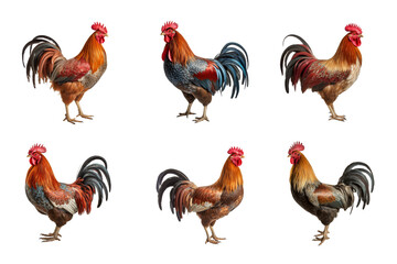 Rooster Collection Bundle Set Isolated on a Transparent Background