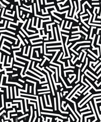 A complex pattern of white lines on a black background, creating a maze-like design.