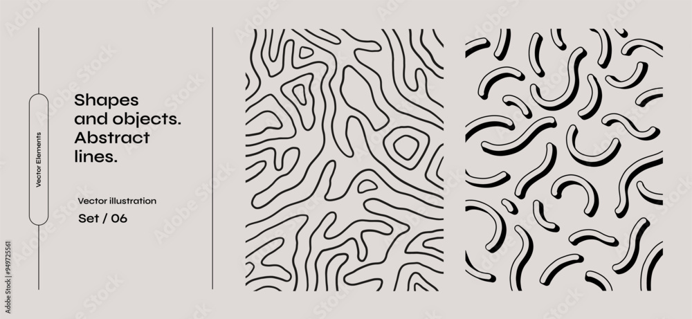 Aufkleber Set of black abstract shapes and lines. Collection of amorphous objects of various irregular shapes on a light isolated background. Graphic elements for your design.