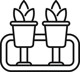 Simple vector icon of two plants growing in pots connected by a pipe, representing a hydroponic system