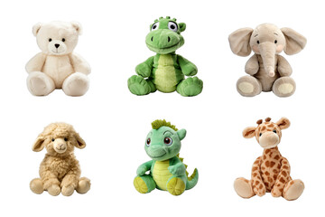 Fototapeta premium Stuffed Animal Toy Collection Bundle Set Isolated on a Transparent Background
