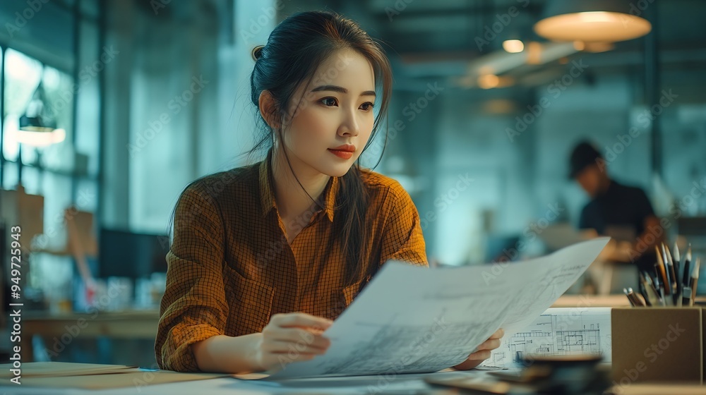Poster diverse engineer team working at the office table with construction plans and architect equipment an