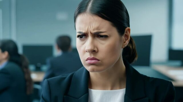Businesswoman feeling disgusted in office