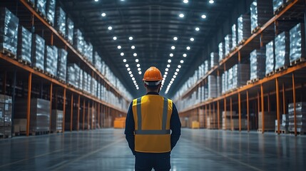 Worker with empty warehouse or storehouse and preparing the area for placement : Generative AI