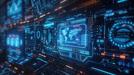 Obraz premium Futuristic Interface with Global Network