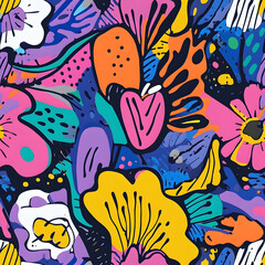 floral and leaf seamless patterns in doodle-style tile designs with graphic format.