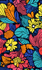 floral and leaf seamless patterns in doodle-style tile designs with graphic format.