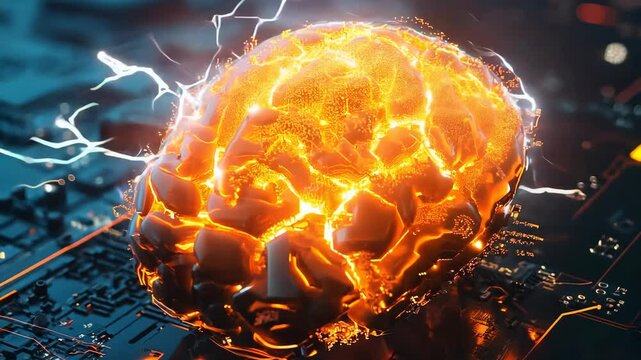 Artificial intelligence brain exploding with energy