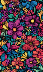 floral and leaf seamless patterns in doodle-style tile designs with graphic format.