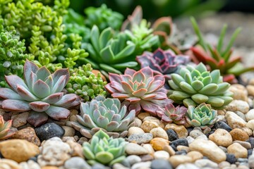 Fototapeta premium Succulents and Pebbles in a Garden Arrangement